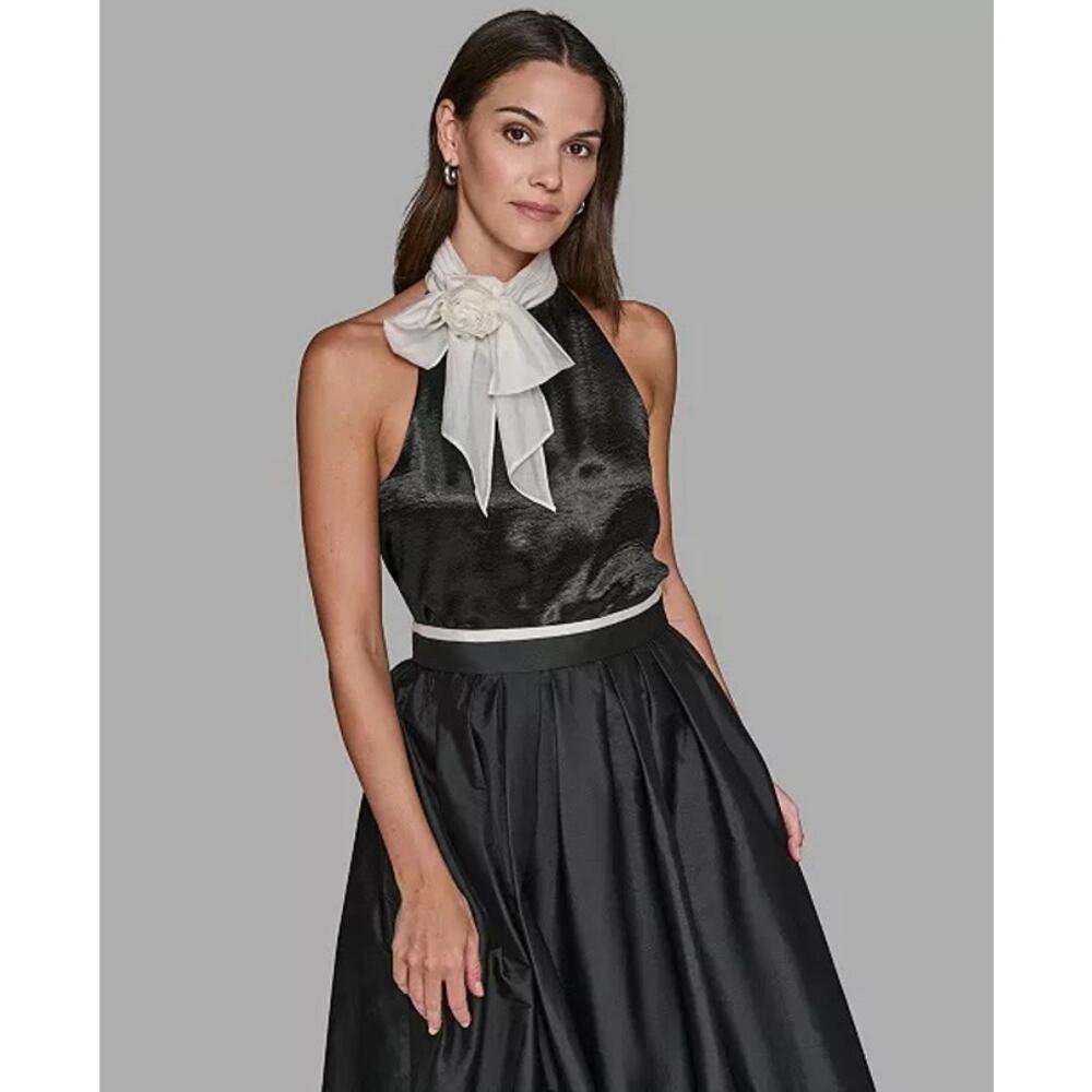 NWT Karl Lagerfield Paris Satin Halter Bow Neck Dress Top Medium Glam Luxury